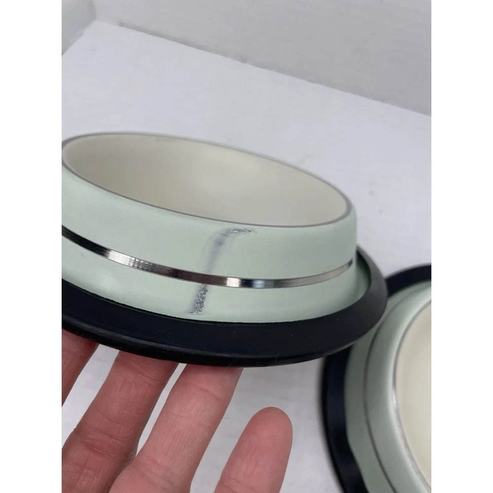 2pc Stainless Steel Non-Slip Rubber Bottom Small Dog Pet Food Water Bowl‎ Set